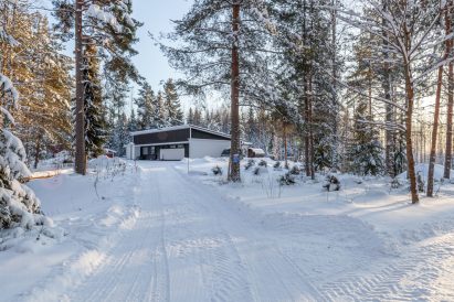 Lähdekallion Huvilan pihatie talviasussaan.
